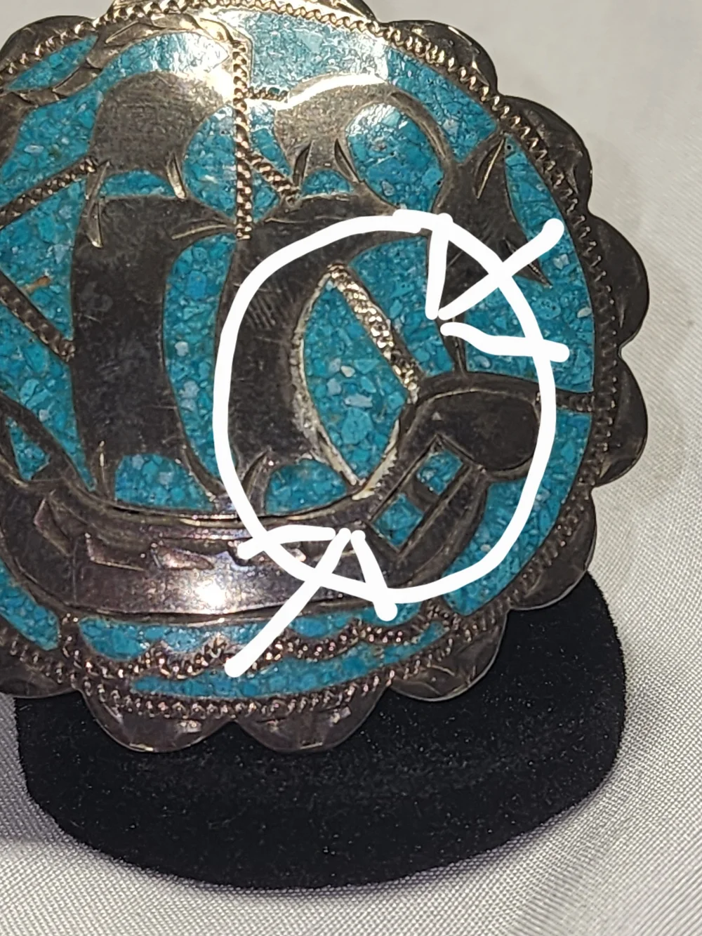 Turquoise Inlay Ship Pin/Pendant, Signed, Vintage